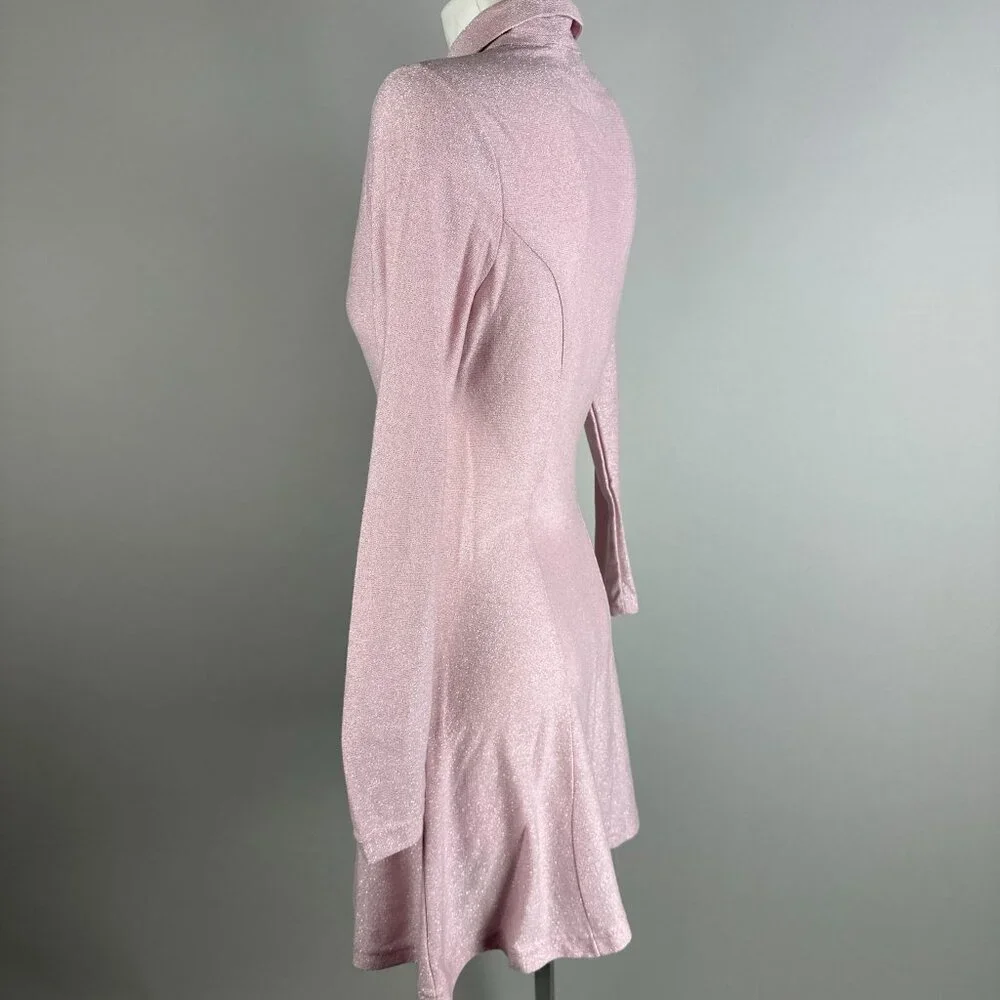 Vintage 90s Pastel Pink Silver Sparkle Skater Dress Tinsel Metallic Club Kid Med - Picture 4 of 6